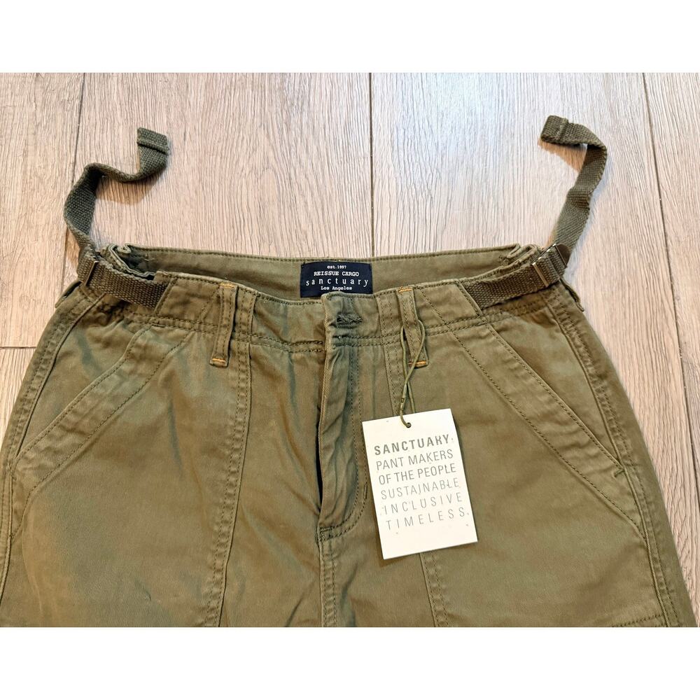 NWT Sanctuary Los Angeles Reissue Wide Leg Cargo Utility Pants in Olive Size XS - Picture 2 of 6